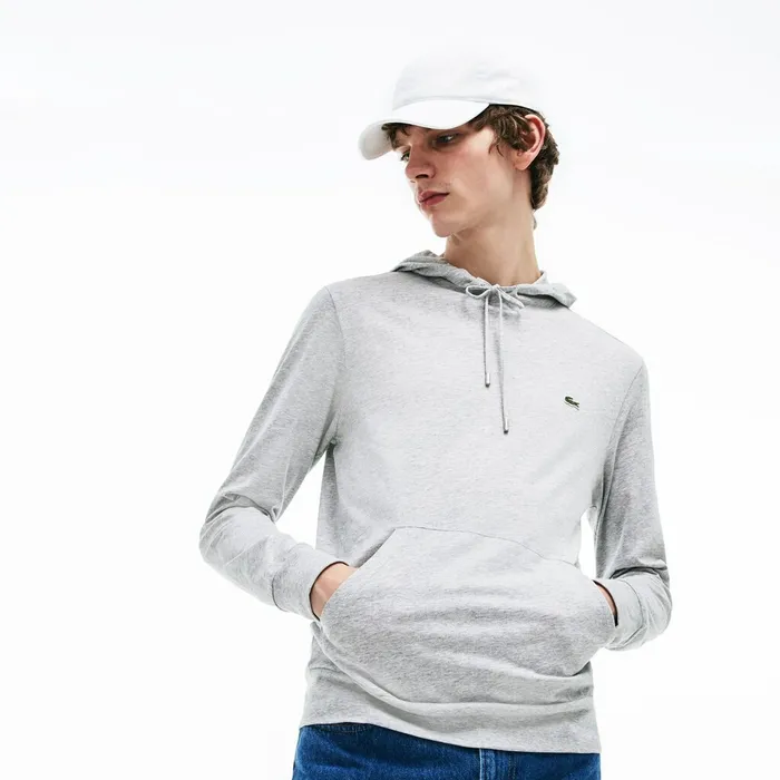Regular Fit Hooded Jersey Tshirt Grey Chine Mens Lacoste TShirts Shop