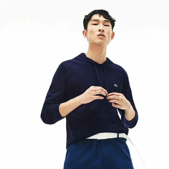 Regular Fit Hooded Jersey Tshirt Navy Blue Mens Lacoste TShirts For Sale Online