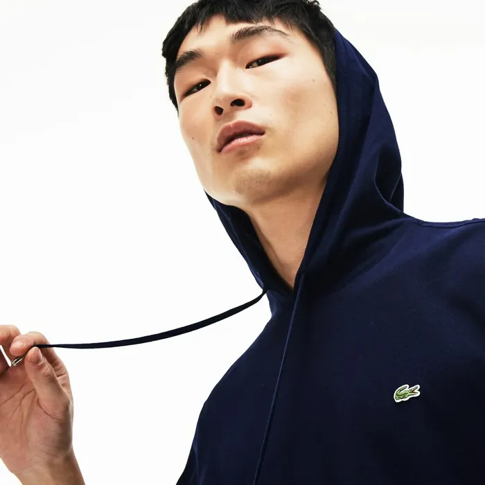 Regular Fit Hooded Jersey Tshirt Navy Blue Mens Lacoste TShirts For Sale Online
