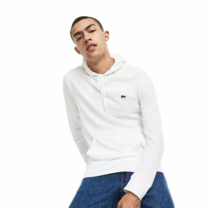 Regular Fit Hooded Jersey Tshirt White Mens Lacoste TShirts Popular
