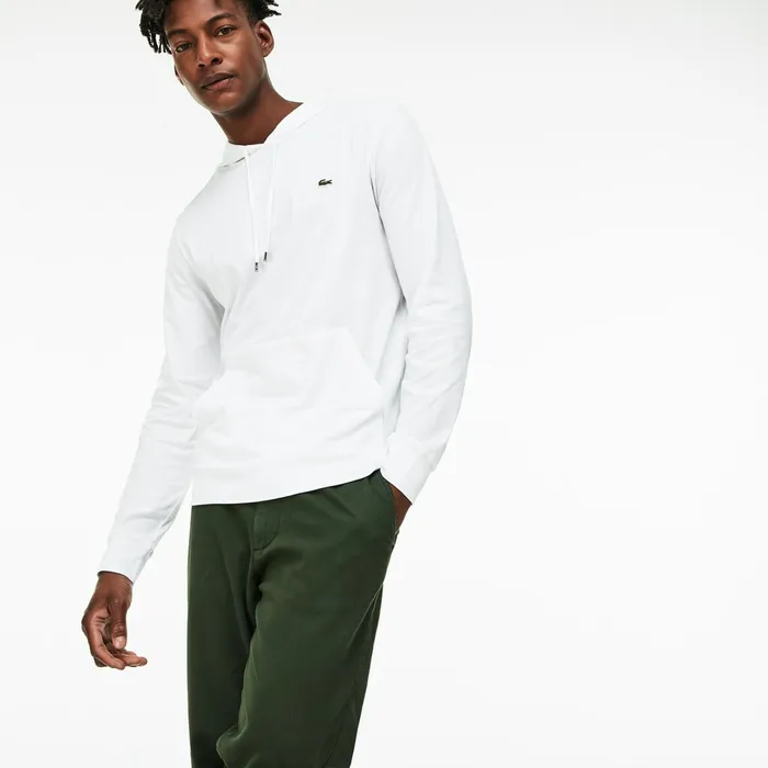 Regular Fit Hooded Jersey Tshirt White Mens Lacoste TShirts Popular