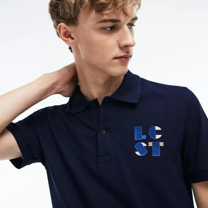 Regular Fit LCST Lettering Petit Piqu Polo Navy Blue Mens Lacoste Polos Shop Online