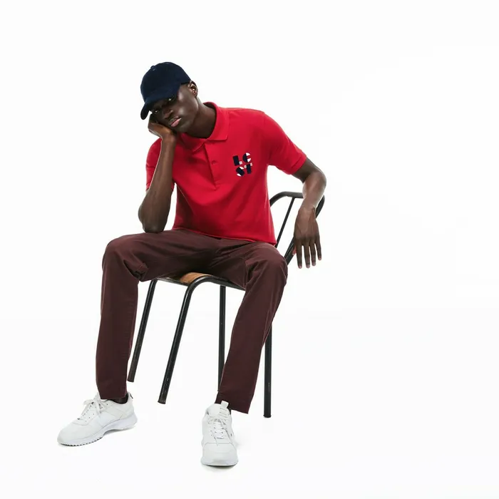 Regular Fit LCST Lettering Petit Piqu Polo Red Mens Lacoste Polos On Sale