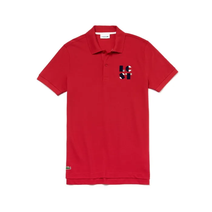Regular Fit LCST Lettering Petit Piqu Polo Red Mens Lacoste Polos On Sale