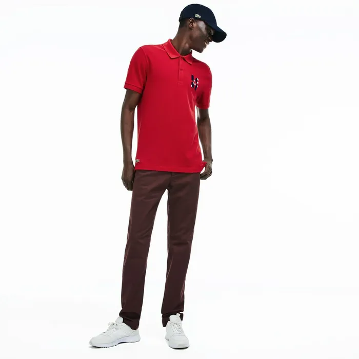 Regular Fit LCST Lettering Petit Piqu Polo Red Mens Lacoste Polos On Sale