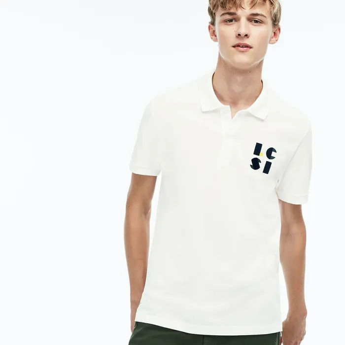 Regular Fit LCST Lettering Petit Piqu Polo White Mens Lacoste Polos Popular