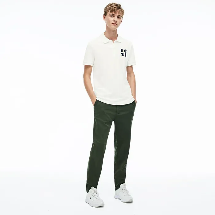 Regular Fit LCST Lettering Petit Piqu Polo White Mens Lacoste Polos Popular