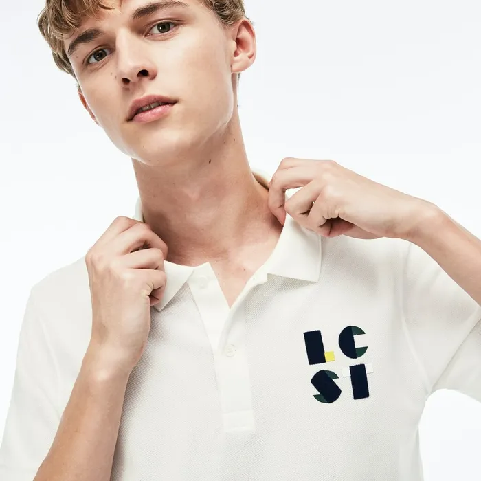Regular Fit LCST Lettering Petit Piqu Polo White Mens Lacoste Polos Popular