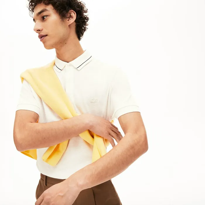 Regular Fit LinenBlend Polo Shirt WhiteBlack Mens Lacoste Polos Outlet