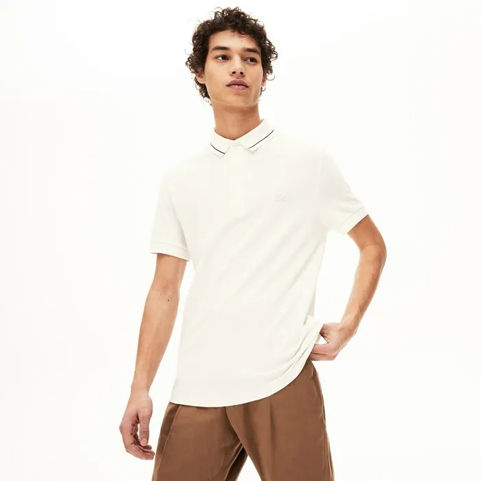 Regular Fit LinenBlend Polo Shirt WhiteBlack Mens Lacoste Polos Outlet