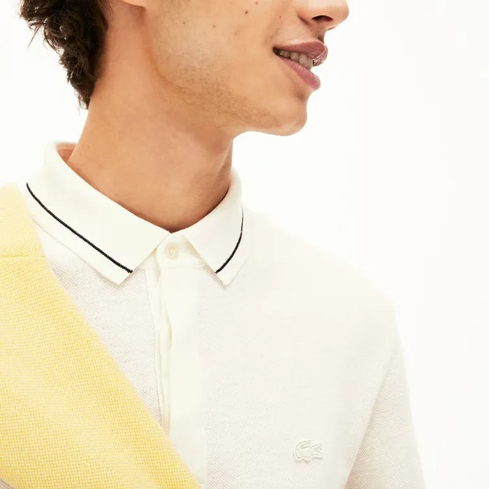 Regular Fit LinenBlend Polo Shirt WhiteBlack Mens Lacoste Polos Outlet