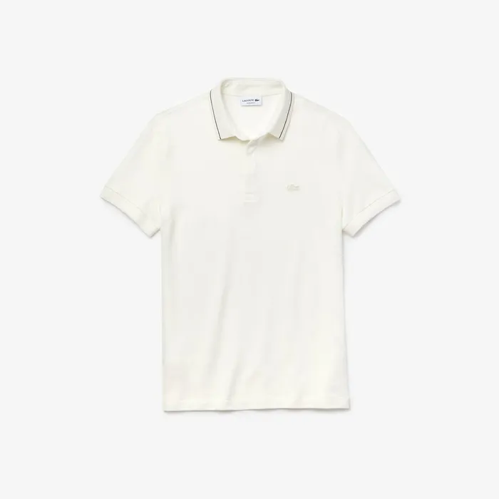 Regular Fit LinenBlend Polo Shirt WhiteBlack Mens Lacoste Polos Outlet