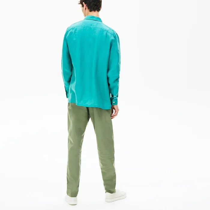 Regular Fit Linen Shirt Green Mens Lacoste Button Down Shirts Casaul