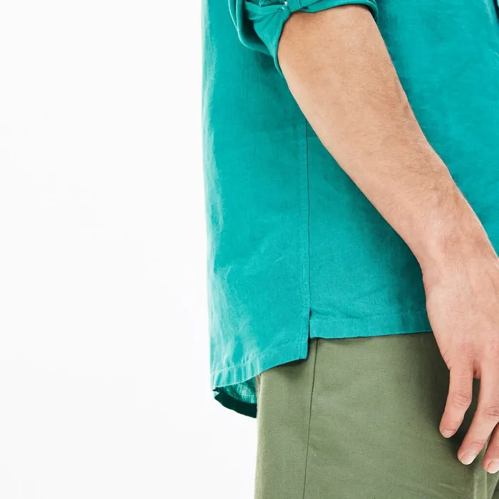 Regular Fit Linen Shirt Green Mens Lacoste Button Down Shirts Casaul