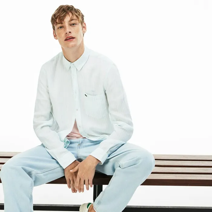 Regular Fit Linen Shirt Light Blue Mens Lacoste Button Down Shirts Outlet Factory Regular Fit Linen Shirt Light Blue Mens Lacoste Button Down Shirts Outlet Factory