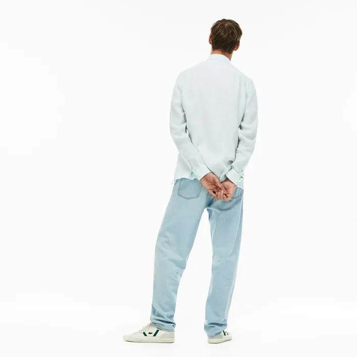 Regular Fit Linen Shirt Light Blue Mens Lacoste Button Down Shirts Outlet Factory
