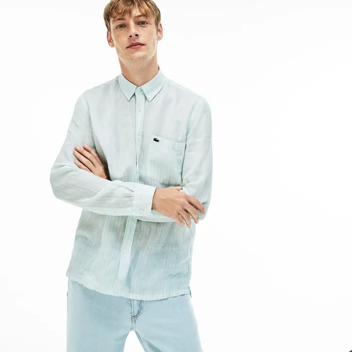 Regular Fit Linen Shirt Light Blue Mens Lacoste Button Down Shirts Outlet Factory