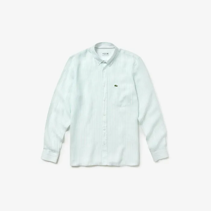 Regular Fit Linen Shirt Light Blue Mens Lacoste Button Down Shirts Outlet Factory