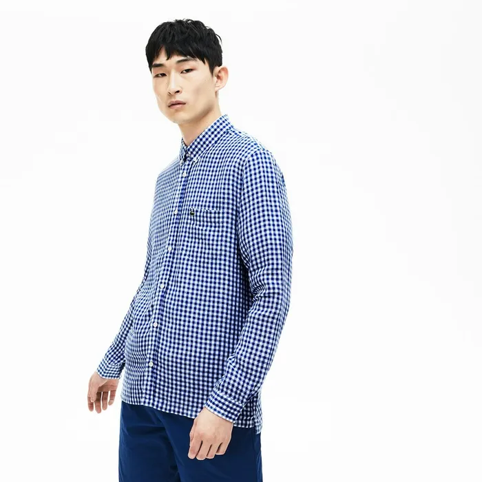 Regular Fit Linen Shirt Navy Blue Mens Lacoste Button Down Shirts Online