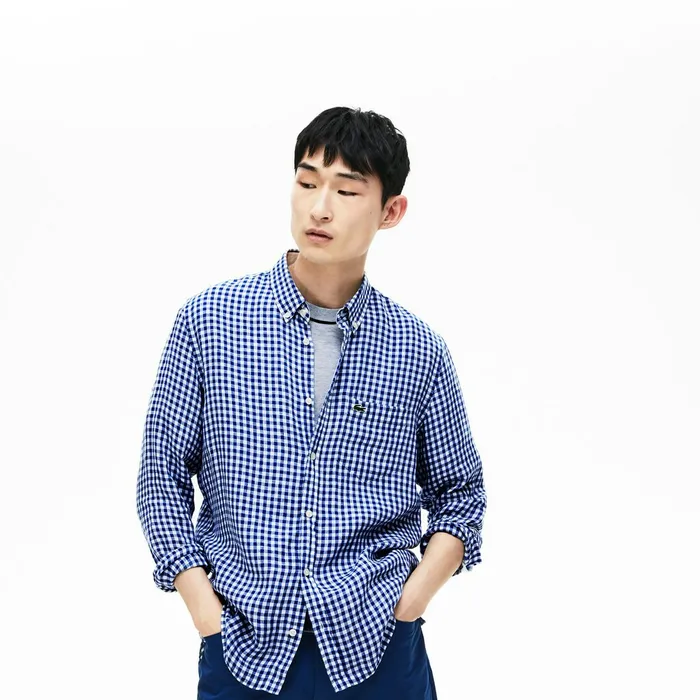 Regular Fit Linen Shirt Navy Blue Mens Lacoste Button Down Shirts Online