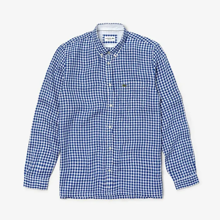Regular Fit Linen Shirt Navy Blue Mens Lacoste Button Down Shirts Online