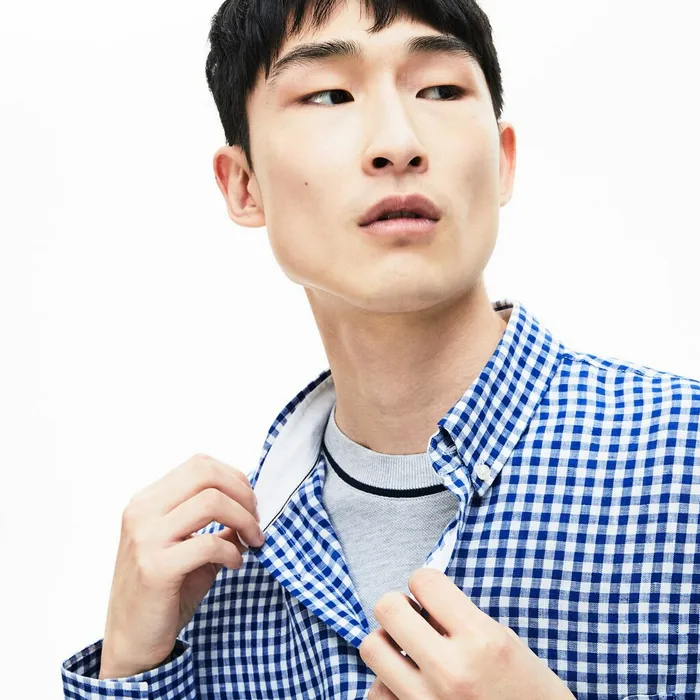 Regular Fit Linen Shirt Navy Blue Mens Lacoste Button Down Shirts Online
