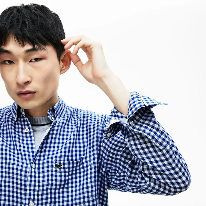 Regular Fit Linen Shirt Navy Blue Mens Lacoste Button Down Shirts Online