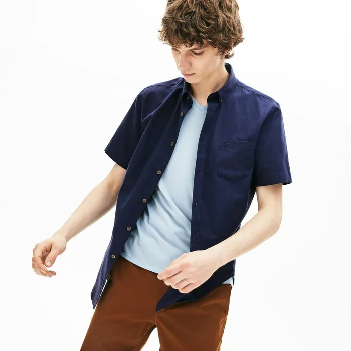 Regular Fit Mini Piqu Shirt Navy Blue Mens Lacoste Button Down Shirts Popular