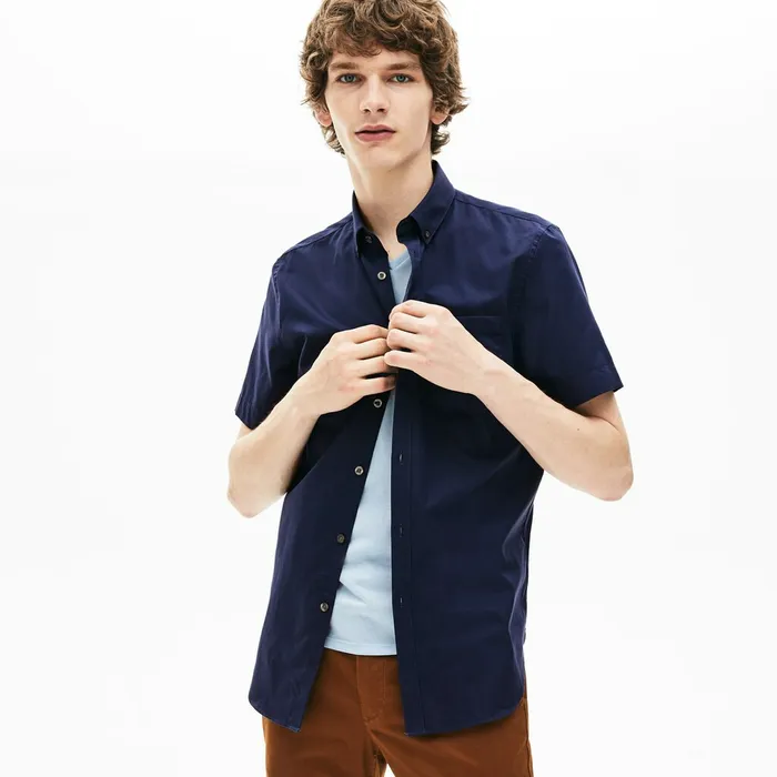 Regular Fit Mini Piqu Shirt Navy Blue Mens Lacoste Button Down Shirts Popular
