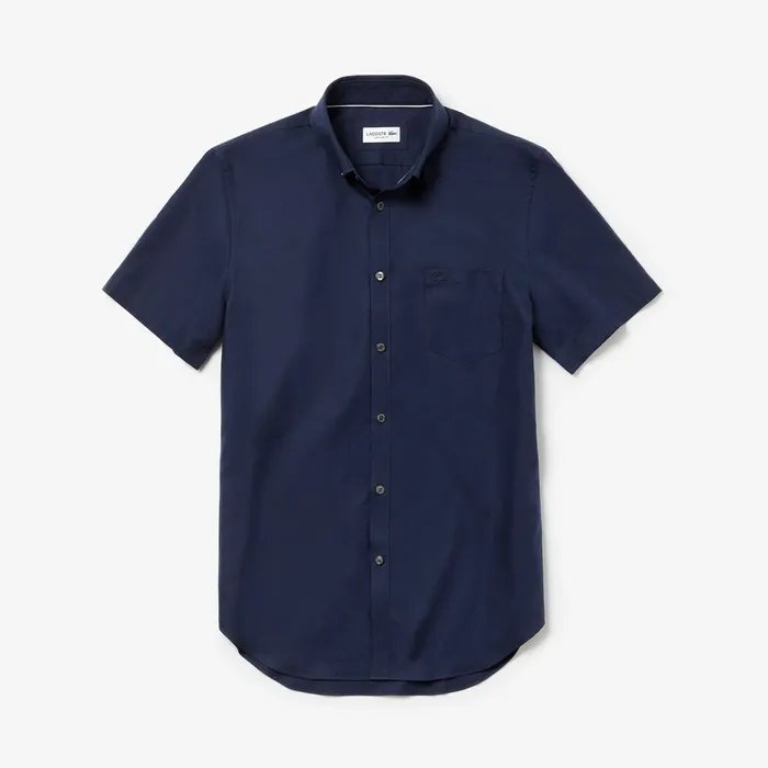 Regular Fit Mini Piqu Shirt Navy Blue Mens Lacoste Button Down Shirts Popular