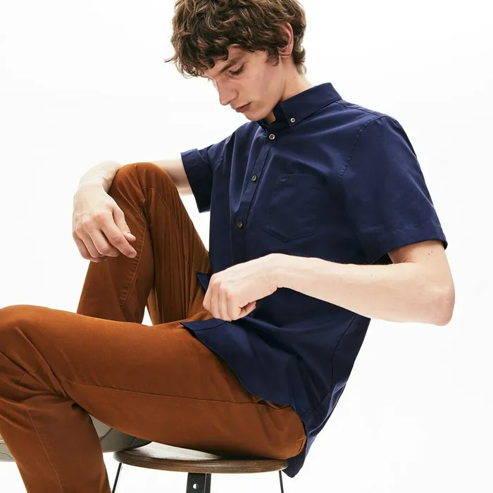 Regular Fit Mini Piqu Shirt Navy Blue Mens Lacoste Button Down Shirts Popular