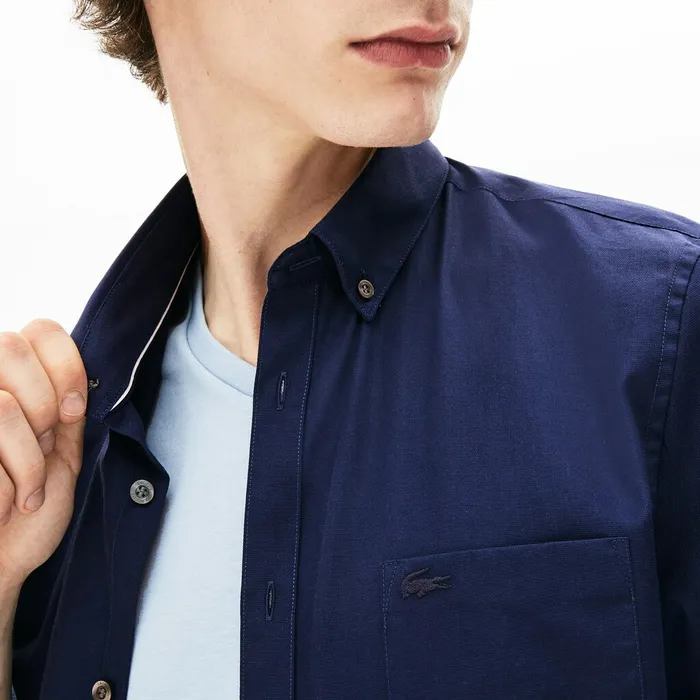 Regular Fit Mini Piqu Shirt Navy Blue Mens Lacoste Button Down Shirts Popular