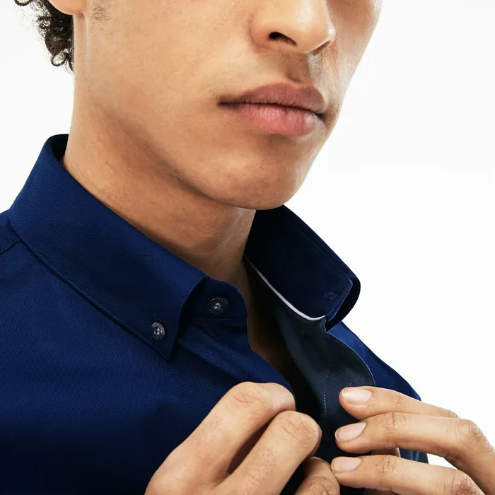 Regular Fit Mini Piqu Shirt Navy Blue Mens Lacoste Button Down Shirts Popular