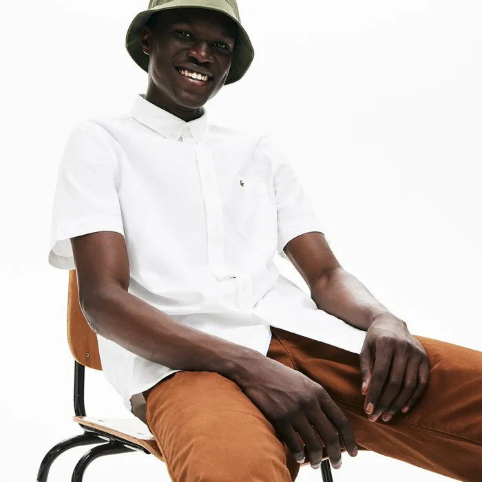 Regular Fit Oxford Cotton Shirt White Mens Lacoste Button Down Shirts Gift Ideas