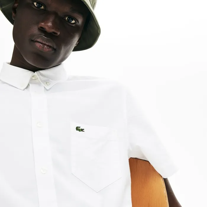 Regular Fit Oxford Cotton Shirt White Mens Lacoste Button Down Shirts Gift Ideas