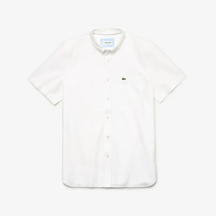Regular Fit Oxford Cotton Shirt White Mens Lacoste Button Down Shirts Gift Ideas