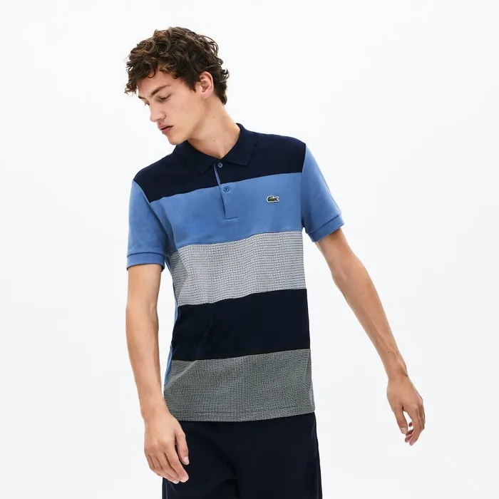 Regular Fit Paneled ColorBlocked Polo Shirt Navy BlueBlueWhite Mens Lacoste Polos Casaul