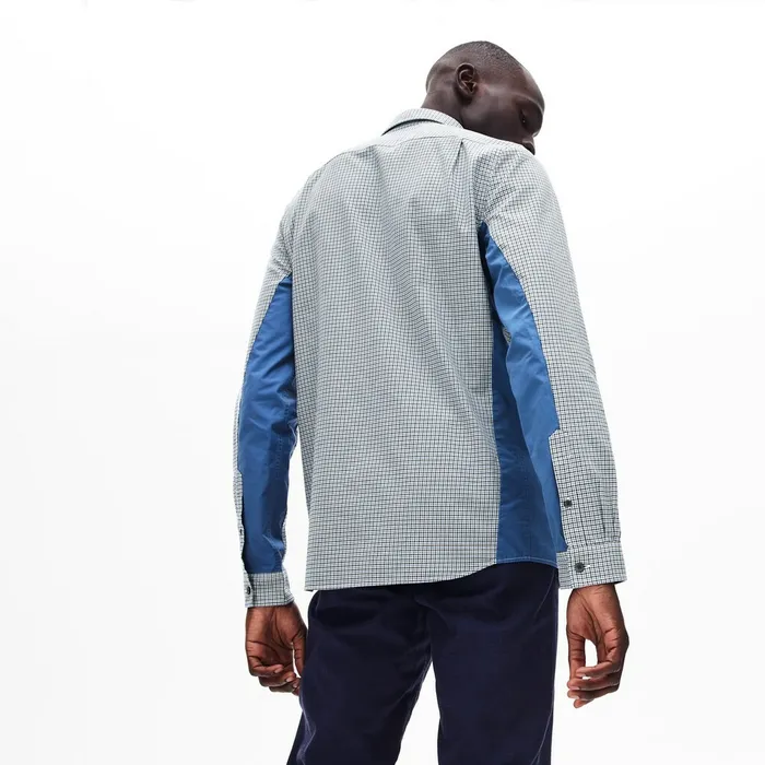 Regular Fit Paneled PrintBlocked Cotton Shirt BlueWhiteNavy Blue Mens Lacoste Button Down Shirts Gift Ideas