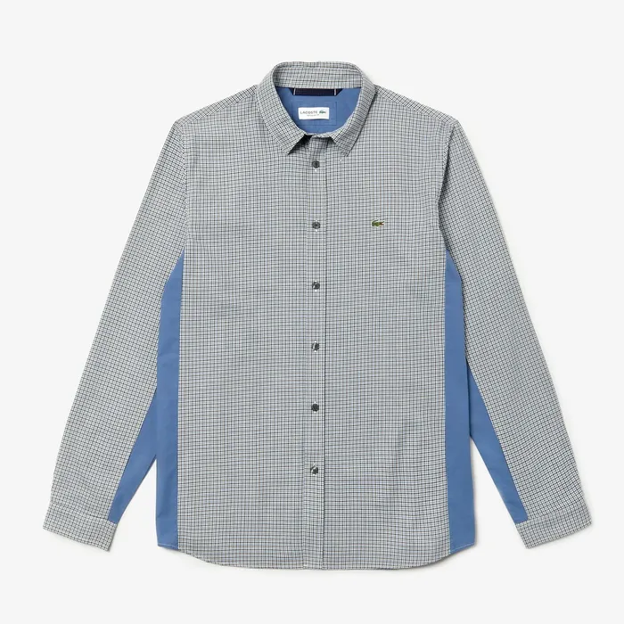 Regular Fit Paneled PrintBlocked Cotton Shirt BlueWhiteNavy Blue Mens Lacoste Button Down Shirts Gift Ideas