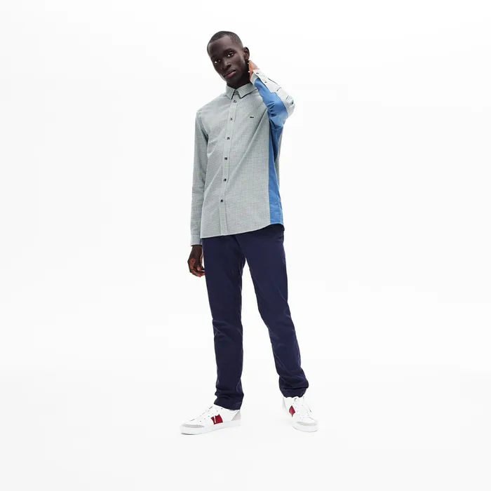 Regular Fit Paneled PrintBlocked Cotton Shirt BlueWhiteNavy Blue Mens Lacoste Button Down Shirts Gift Ideas