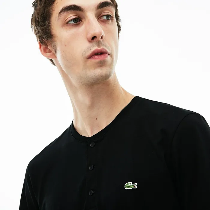 Regular Fit Pima Cotton Henley Tshirt Black Mens Lacoste TShirts Shop