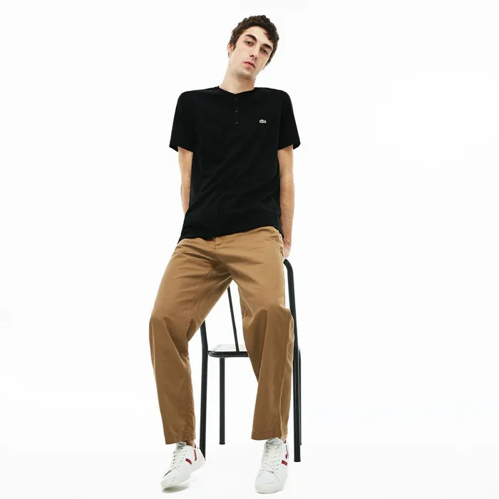 Regular Fit Pima Cotton Henley Tshirt Black Mens Lacoste TShirts Shop