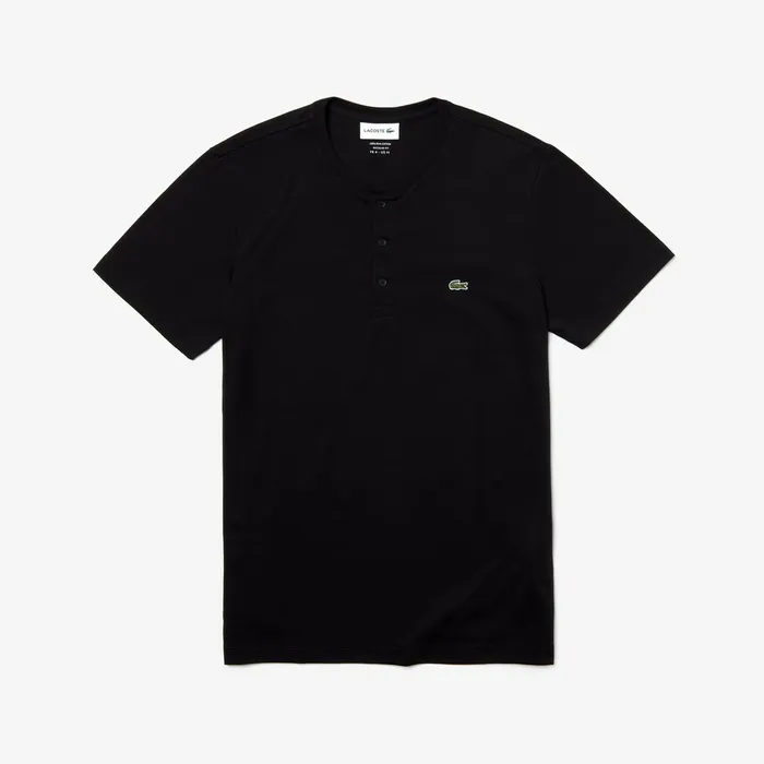 Regular Fit Pima Cotton Henley Tshirt Black Mens Lacoste TShirts Shop