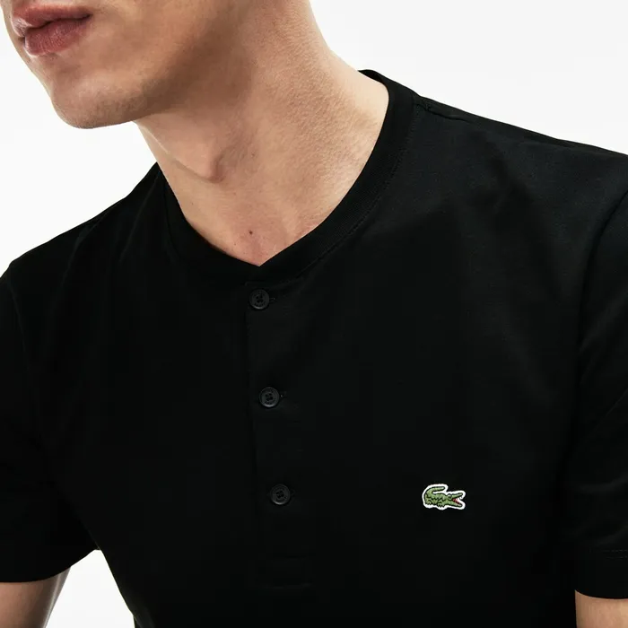 Regular Fit Pima Cotton Henley Tshirt Black Mens Lacoste TShirts Shop