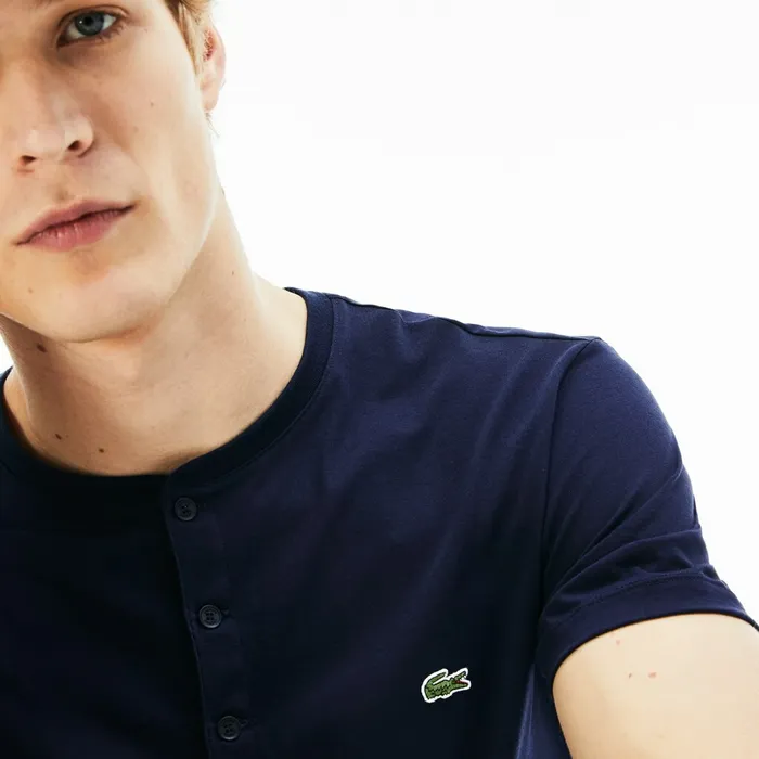 Regular Fit Pima Cotton Henley Tshirt Navy Blue Mens Lacoste TShirts Online