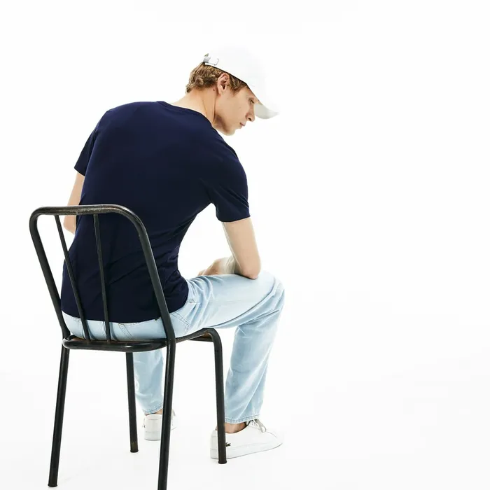 Regular Fit Pima Cotton Henley Tshirt Navy Blue Mens Lacoste TShirts Online
