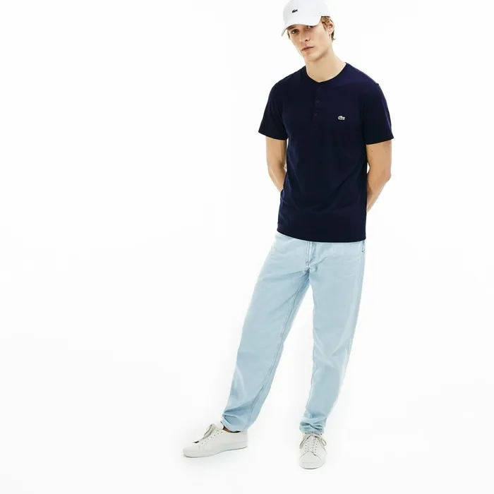 Regular Fit Pima Cotton Henley Tshirt Navy Blue Mens Lacoste TShirts Online
