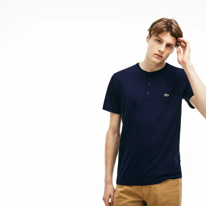 Regular Fit Pima Cotton Henley Tshirt Navy Blue Mens Lacoste TShirts Online