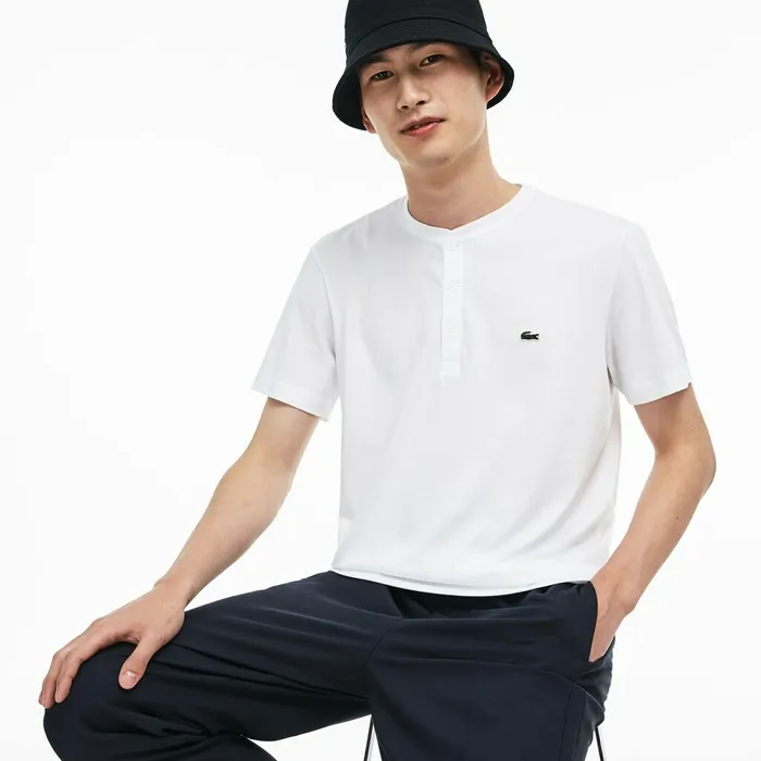 Regular Fit Pima Cotton Henley Tshirt White Mens Lacoste TShirts Gift Ideas
