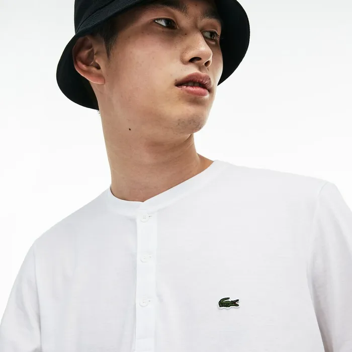 Regular Fit Pima Cotton Henley Tshirt White Mens Lacoste TShirts Gift Ideas